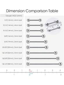 1个14G ASTM F136钛直杆环，适用于乳头/舌头/酒窝/工业穿孔 - 内螺纹，低过敏性，男女皆宜，不含镍，不含铅 - 彩色 - 查看 2