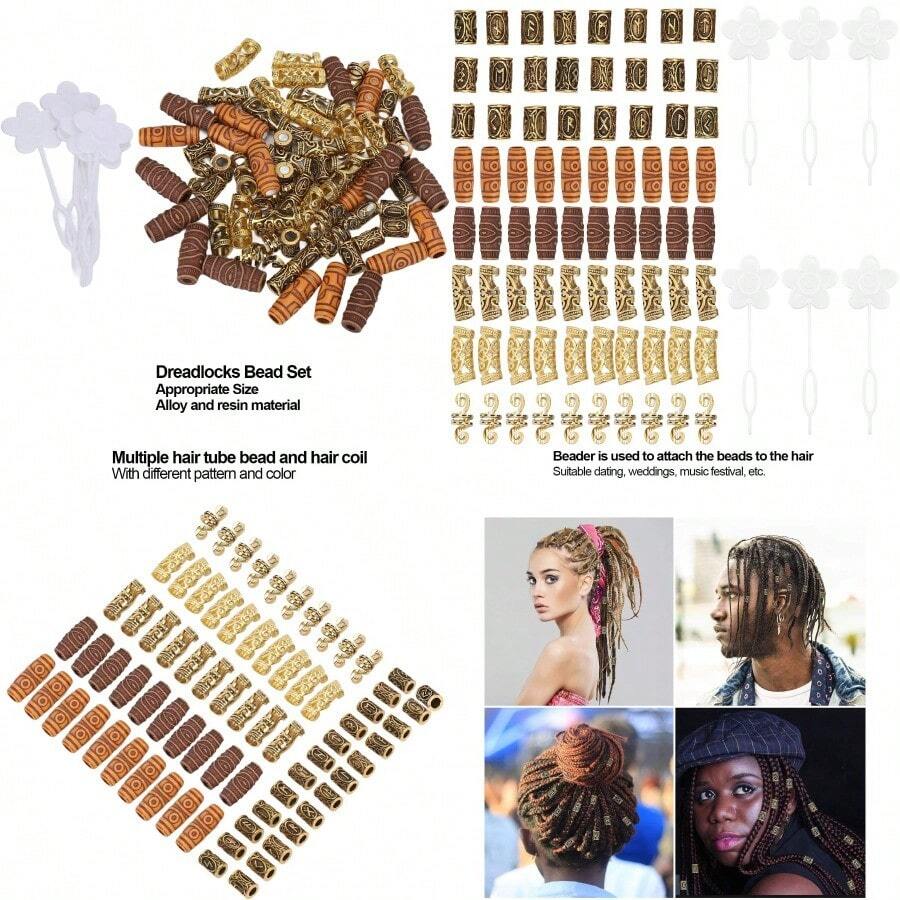 PZW-Abalorios para el Cabello y Barba Accesorios para Dreadlocks y Trenzas de Pelo con Detalles en Resina Dorada Ideales para Hombres y Mujeres3928 - Aire - Ver 1