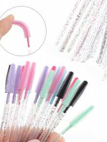50pcs/Bag Crystal Silicone Eyelash Brush Lash Makeup Brushes Eyebrow Comb Eyelashes Extension Spoolie Microbrush Cosmetics Tool - Multicolor - View 3
