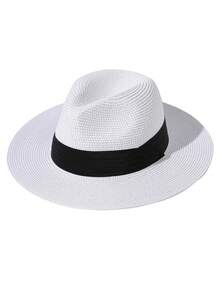 Mũ rơm Panama gấp gọn, mũ chống nắng kiểu Anh unisex, mũ đi biển thường ngày, chống tia UV, chắn gió, thích hợp cho mùa xuân và mùa hè. - mũ - Xem 4