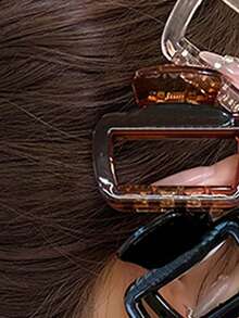 4pcs/1pc Medium Size 5cm/1.97in Black And Brown Square Lightweight Plastic Hair Clips, Fashion Versatile High-End Elegant Minimalist Plain Color Hair Claw Accessories, Suitable For Daily Outing, Casual, Party, Commuting, Vacation, Washing Face, Makeup, Matching Outfits Hair Jaw Clip Hair Clamps Hair Clutch Hair Catcher Clip, Claw Clip Fall Winter Hair Accessories For Women - Multicolor - View 11