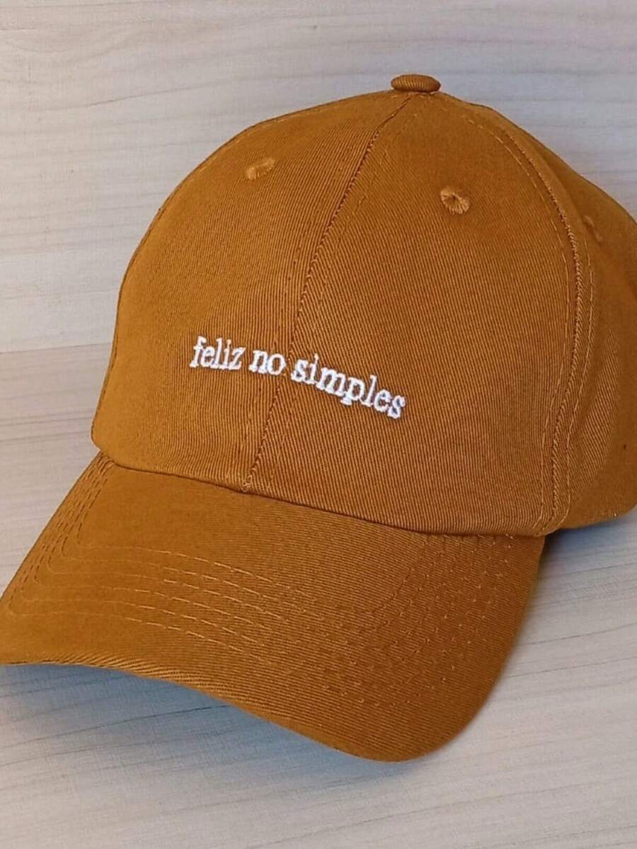 Happy Cap In Simple Unisex Baseball Embroidered Curved Brim Casual Premium Cotton - 赭石 - 查看 1