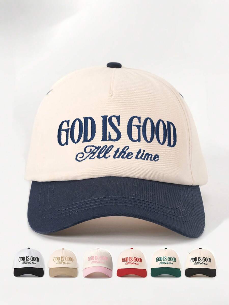 1pc Women's Embroidered GOD IS GOOD All The Time Baseball Cap | Vintage Washed Cotton, Color Block Design With Adjustable Snapback For A Flattering Fit | Perfect For Church, Christian Gifts, Weekend Outings, Spring Picnics, Cafe Dates And Inspirational Daily Wear - 彩色 - 查看 1