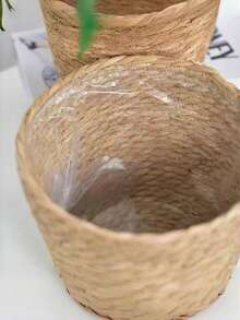 Handmade Woven Rattan Flower Pot Cover, Indoor Plant Wicker Basket, Bohemian Style Home Decor, Seagrass Rope Planter, Decoration For Living Room & Balcony - Brown - View 8