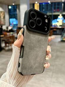 Luxury Matte Faux Leather Full Camera Lens Protection Phone Case, Compatible With 17/16/15/14/13/12/11 Pro Max Plus/17 Air, Lens Protection, Shock-Absorbing Soft Back Cover - Dark Grey - View 4