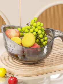 1个带把手的多功能洗米篮，可用作洗菜盆、水果盘、厨房沥水篮、厨房洗米滤网、家用厨房沥水篮 - 彩色 - 查看 5