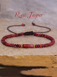 Pulseira feminina ajustável em jaspe sedimentar vermelho natural do Mar Vermelho - Cordão ajustável, estilo boêmio, joia elegante com contas, presente para ela, aniversário, data especial - Joia para o dia a dia e ocasiões especiais. - Multicolorido - Ver 9