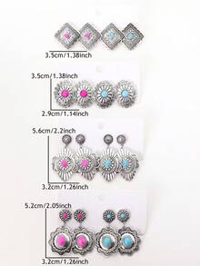 1 Set Of 2 Pairs Vintage Bohemian Style Geometric Pattern Earrings For Women - 2 Pairs Of Cards - View 2