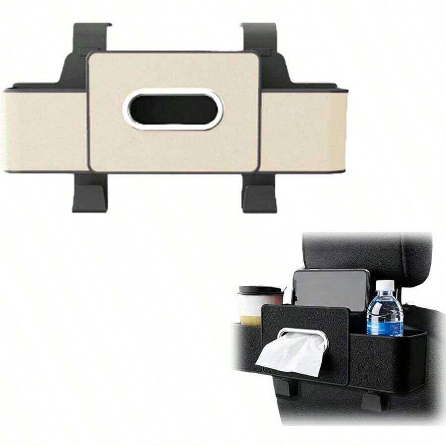 Car Back Seat Organizer with Tissue Box and Hooks Multifunctional Car Organizer for Phone Drink Handbag and Snacks Durable Seat Back Storage Box Beige - Beis - Ver 1