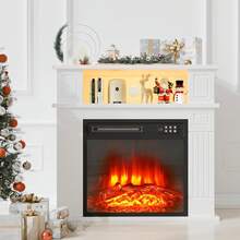 28" Electric Fireplace With Mantel, 18 Inch Electric Fireplace Insert With Remote Control, Freestanding Mantel Fireplace With Storage Shelf For Living Room, Customizable Flame USB LED Stress,5V - US B Type Plug(110-127V) - View 1