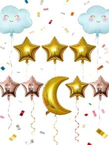 Set de 10 globos de cumpleaños con diseños de luna, nube y estrella de lámina metálica para decoración de baby shower, revelación de género, cumpleaños y bodas