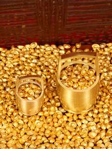 迷你仿金锭套装，圣诞节、送给老板、乔迁、退休的完美礼物 - 吉祥金锭摆件，中式财富装饰，桌面摆件（金合金） - 彩色 - 查看 5