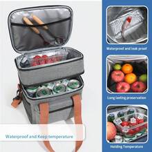 Cooler Bag, Picnic Bag, Insulated Bag, Lunch Bag For On The Go, Double-Decker Thermal Bag For Men And Women, Foldable Insulated Lunch Bag, Portable Lunch Box, Reusable Lunch Box For Men And Women With Shoulder Strap, Lunch Bag With Powerful Cooling Performance. Waterproof, Foldable Cooler Bag For School/Work/Outdoors - 灰色 - 查看 2