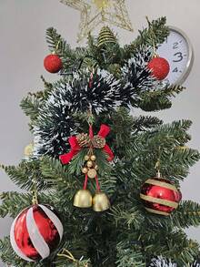 1Pc Bow, Pine Branch, Pinecone And Golden Bell Pendant, Retro And Warm Door And Wall Decoration Pendant, Firm And Not Easy To Loosen, Suitable For Home Decoration, Room Decor, Bedroom And Living Room Door And Wall Decoration, Indoor And Outdoor Decor, Door Hanging Decoration, Friends' Gifts, Party Decor