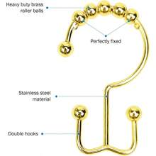 Ganchos para cortina de ducha, 12 ganchos de ducha para cortina de ducha, ganchos duraderos de acero inoxidable para cortina de ducha de bao, anillos de ducha para barra de cortina de ducha dorado - Dorado - Ver 8