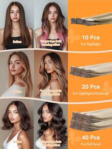 DOORES 50g 20pcs Film Hair Extensions 100% Human Remy Hair Deep Gold Highlight Bleached Gold Heat Resistant Dyeable Seamless Film Bonding Straight Hair Add Volume And Length - S18A/613A - View 7