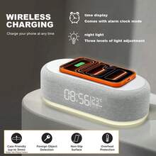 15W Wireless Charging Station Digital Alarm Clock With Temperature Display, Wireless Charging Base And Night Light, Compatible With IPhone 17/16/15/14/13/12 And Galaxy Series - Grey - View 10