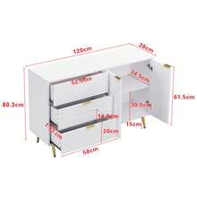 Sideboard, Living Room Cabinet With Doors And Drawers, Interior Shelves, Chest Of Drawers With Gold Handles And Legs - White - View 6