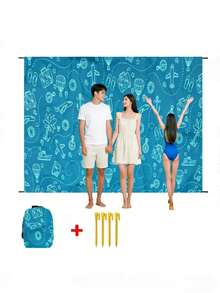 1pc Personalized Print Beach/Picnic Mat With Drawstring Carry Bag, Multi-Size, Suitable For Group Gatherings, Family Vacations, Beach, Lawn, Foldable, Moisture-Proof, Non-Stick Sand, Outdoor Camping Blanket, Portable Picnic Mat