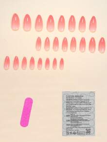 24片杏仁形极简渐变粉色全覆盖假指甲，瞬间提升您的美甲造型！这款美甲贴片适合女性和女孩，包含1张粘性贴纸和1个迷你指甲锉，适合派对、约会和日常佩戴。随机包含果冻凝胶美甲贴片。