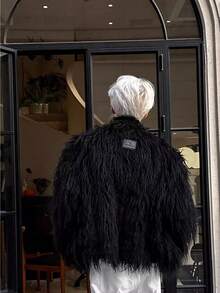 Autumn And Winter Styles, Faux Mink Fur, American Style, Street Style, Solid Color, Vintage, Ripple, Long Hair, PU Leather, Warm, Faux Fur, Cotton Jacket, Men's Coat - Black - View 4