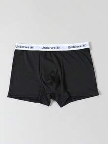 Men's Black Printed Boxer Briefs With Smiling Face, Letter Graphic Pattern, & Stretchy Everyday Underwear - Black - View 2