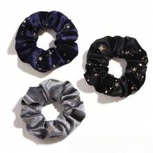 Velvet Gold Star Hair Scrunchies, Flocked Gold Star Velvet Scrunchies, Autumn/Winter, Large Coil Hair Ties, Hair Accessories For Women ,Scrunchy Hair Ties