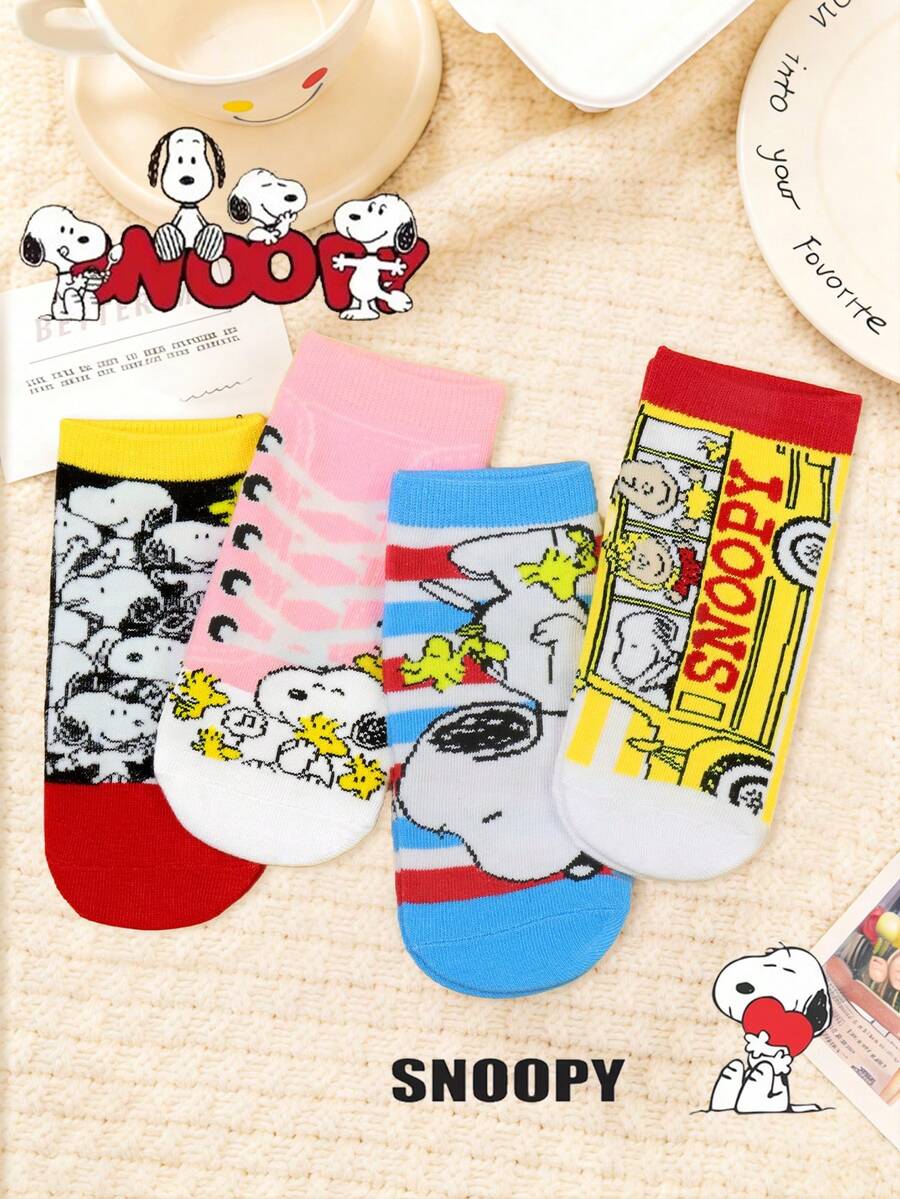 SNOOPY 1双史努比卡通短袜，男女通用舒适柔软运动踝袜，适合所有季节，史努比创意卡通图案时尚百搭柔软舒适袜子 - 彩色 - 查看 1