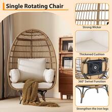 Hodeffior Large 360° Swivel Egg Chair For Outdoor Use – Rattan Egg Lounge Chair With 4 Thick Cushions, Weatherproof PE Rattan Wicker Sofa With A 158.8 Kg Load Capacity, Ideal For Indoor Use, Living Room, Patio & Veranda - 米色 - 查看 5