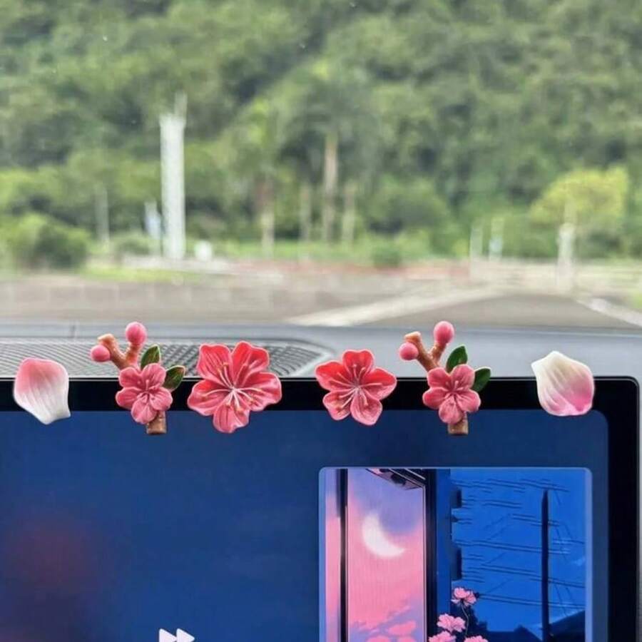 6 miếng dán trang trí hình hoa đào bằng nhựa, thích hợp dán bên ngoài bảng điều khiển nội thất ô tô, xe máy và xe đạp điện. - Một cỡ - Xem 1