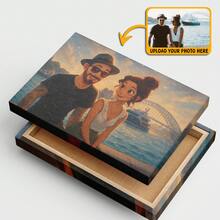 Pintura de lienzo personalizada de pareja de dibujos animados, arte de lienzo de foto personalizado, regalo de aniversario de pareja único, regalo de boda, arte de retrato hecho a mano - Subir foto, procesado por diseñador profesional
