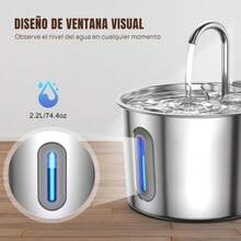 HSHa Bebedero For Mascotas 2.2 Liters, Ultra Silence (20~30 DB), Automático De Acero Inoxidable, With Ventana De Visualización Y LED, System De Filtrado Múltiple, Producto Para Catos - 2.2L/74.4oz - 查看 8