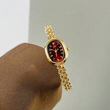 1pc Women's Gold Alloy Bracelet Watch, Oval Dial, Fashionable White Hands, Casual Elegant Roman Numeral Quartz Watch, Suitable For Daily Decoration And Wear - Silver - View 20