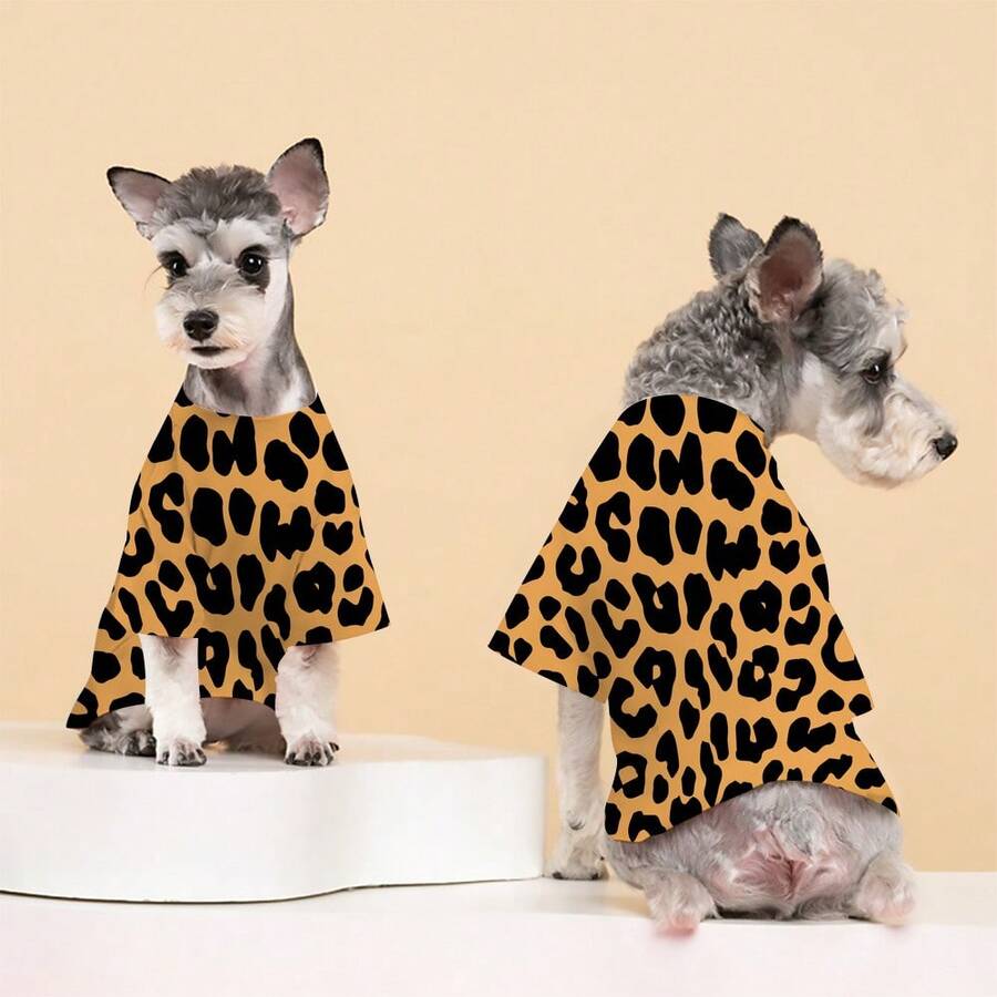 Vêtements pour chien en deux pièces imprimé léopard - Pour Teddy, Spitz nain, Corgi, Bichon, races petites/moyennes, doux et à la mode - BW-15 - Voir 1