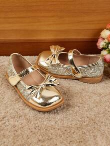 女童金色鞋子，儿童金色公主平底鞋 - 金色 - 查看 3