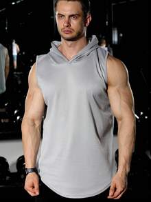 Men's Sleeveless Hooded Fitness Tank Top - Lightweight Athletic Muscle Shirt, Suitable For Training, Running, Gym - Light Grey - View 3