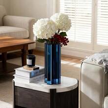 Mirrored Vase - 12 Inch Tall Cross-Shaped Decorative Glass Flower Vases For Home Decor, Living Room Table Kitchen Fireplace Decor - Can't Hold Water - 藍色 - 查看 3