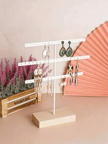 Elegant Wooden Jewelry Display Stand With Earring Organizer - Square Desktop Design, No Power Needed, Suitable For Earrings, Clips, Etc. - Perfect Christmas Tree Style Gift - Multicolor - View 2