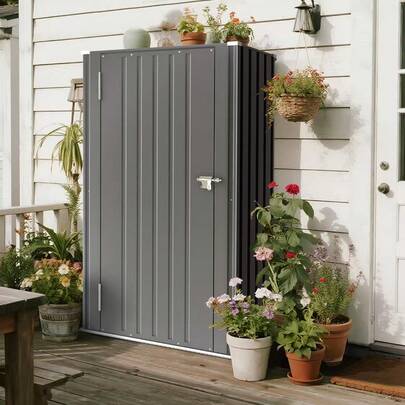 Flamaker Outdoor Storage Metal Vertical Storage Shed - Lockable, Weatherproof Storage For Garden Tools & Pool Supplies, 22 Cuft