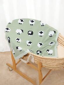 Manta de bebé tejida a mano con bordado personalizado del nombre, diseño de cordero jacquard, envolvente para recién nacidos, manta para niños para todas las estaciones - verde claro - Ver 5