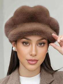 1pc Women's Autumn/Winter Hat, Fashionable Lady Pumpkin Beret, Casual Octagonal Faux Fur Hat - Multicolor - View 6