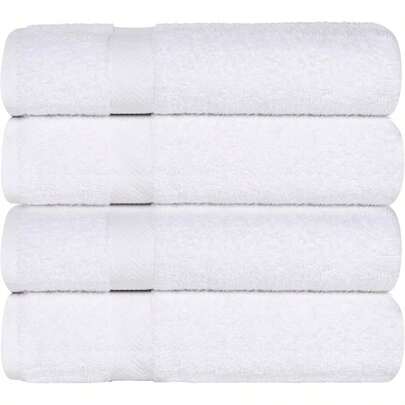 4-Piece Cotton Bath Towel Set Towels For Adults Fast Drying Body Towels Shower Bath Pool Guest/Master Bathroom Essentials Dorm Home Apartment Franklin Collection White