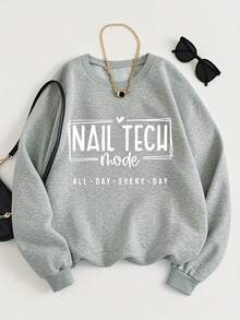 Women's Nail Tech Daily Hoodie - Nail Technician Apparel With Nail Art Design & All-Day Comfort, Soft Round Neck Pullover Sweatshirt, Machine Washable Casual Workwear For Nail Salon & Nail, Sleeve Regular Fit With Professional Lettering, Comfortable And Stylish For All Seasons, Ideal For Nail Technicians - Màu Xám nhạt - Xem 4