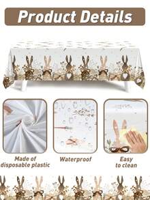 1件复活节兔子主题一次性塑料桌布，图案包含兔子、彩蛋和胡萝卜，适合复活节派对装饰、厨房/餐桌装饰、室内/室外装饰、节日派对用品，也可用作复活节拍照背景、派对装饰、家居装饰和春季装饰。 - 復活節兔子 - 查看 7