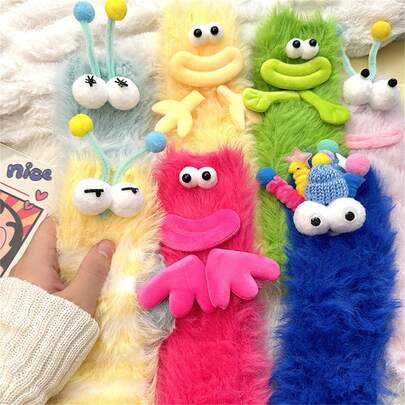 1 Pair Cute Caterpillar Design Thick Warm Socks, Cozy Indoor Floor Socks For Women, Funny Cartoon Home Socks, Warm Christmas Gift