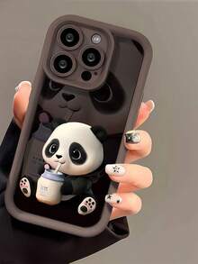1pc Brown Panda Shadow Cartoon Minimalist Full Coverage TPU Shockproof Phone Case Compatible With Apple 17, 16, 15, 14, 13, 12, 11 Pro Max, Air, And Series - Multicolor - View 4