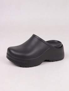 Women's Lightweight EVA Wooden Clogs - Fashionable Thick-Soled Shoes, Thick Platform With Arch Design, Solid Color Mules, Suitable For Beach, Garden, Semi-Formal Outdoor Occasions - Casual And Professional Shoes For All Seasons - Comfortable Round Toe Summer Style, Versatile Casual Shoes, Breathable And Durable EVA Material, Designed Specifically For Women - Black - View 9