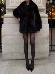 Seelio 女士仿皮草超大款外套，温暖舒适，欧美风，冬季新款黑色度假风 - 黑色 - 查看 7