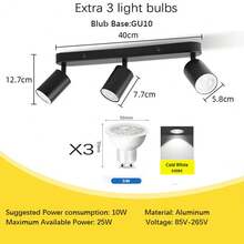 CANMEIJIA Luz empotrada de techo de 3 focos GU10, de color negro, de material de aluminio, con/sin bombillas, adecuada para tienda/estudio/dormitorio/sala de estar/cafetería/sala de exposiciones/galería/museo/pasillo/porche, elija el tamaño según sea necesario - Foco de techo portalámparas GU10 - Ver 16