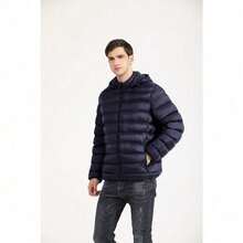 Lightweight Men's Puffer Jacket – Hooded Cotton-Padded Zipper Coat For Winter Cold Weather, Comfortable Travel Outerwear & Christmas Gift Option - Xanh đậm - Xem 6